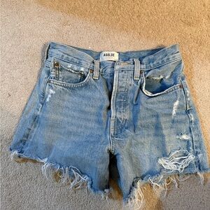 Agolde Light Blue Distressed Jean Shorts